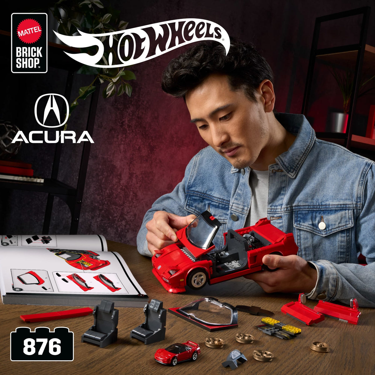 Mattel Brick Shop Hot Wheels ’90 Acura NSX Building Toy (876 Pieces), for Collectors