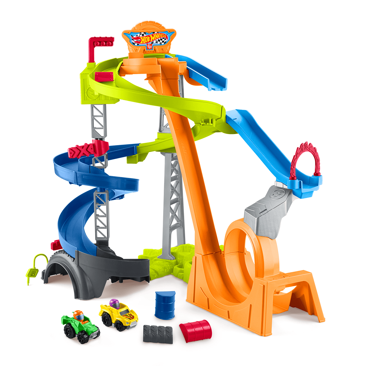 Little People  Hot Wheels  Circuit Cascades Spirales, 2 Véhicules