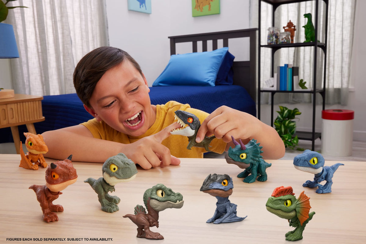 Jurassic World Mighty Little Biters Dinosaur Toy With Bite Action, Eye Change, Collectible Figure