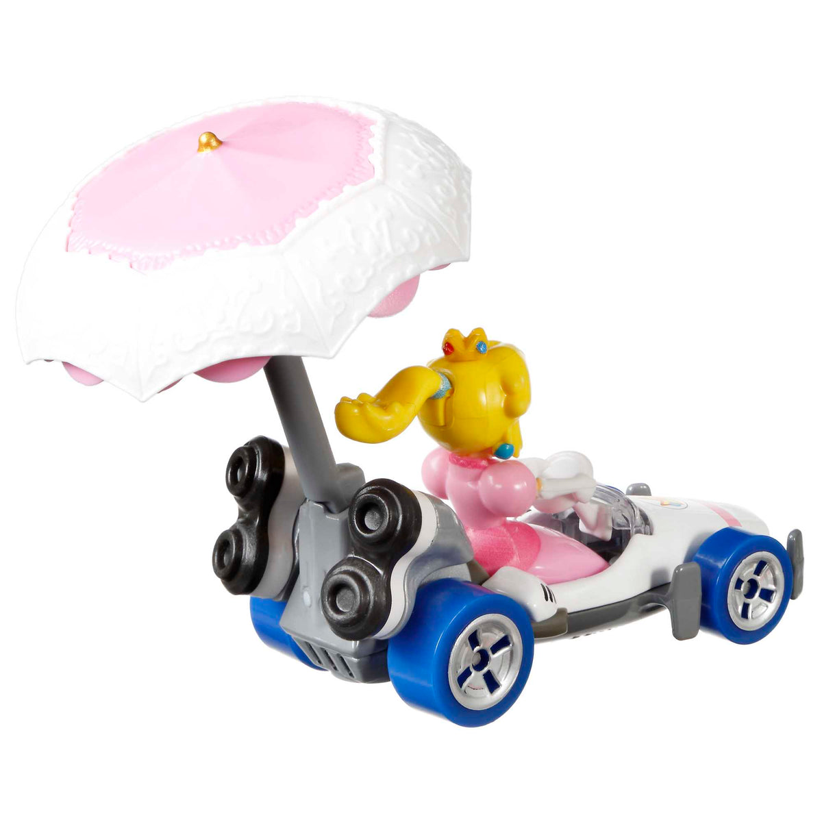 Hot Wheels Mario Kart Vehículo de Juguete Princesa Peach B-Dasher con Peach Parasol