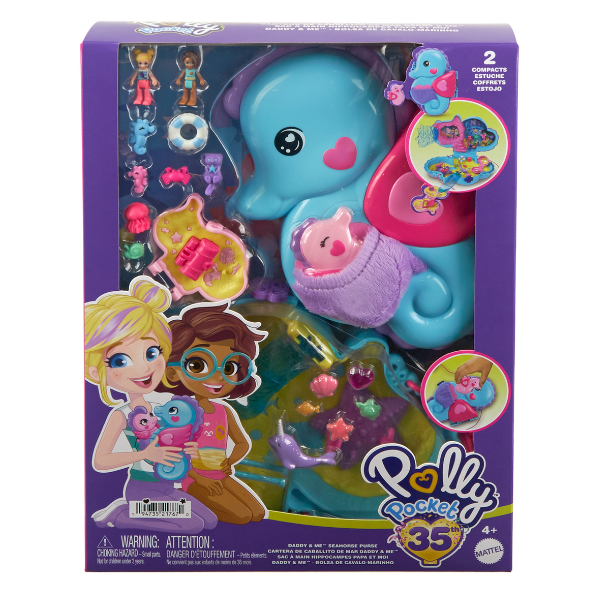 Polly Pocket  Sac à Main Hippocampes Papa et Moi, 2Micro-Poupées