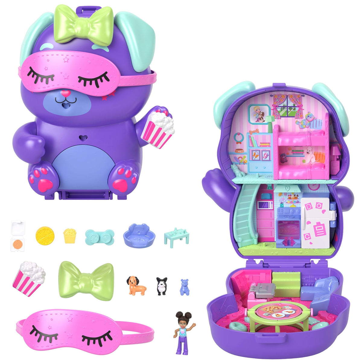 Polly Pocket Coffret Chiot Soirée Pyjama, Micro-Poupée, Chiots, Acc.